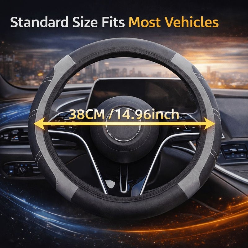 1pc Perforated Faux Leather Steering Wheel Cover Beige Non Slip Breathable Comfortable Grip Anti Sweat Design All Seasons Universal Fit For Most Cars - Image 2