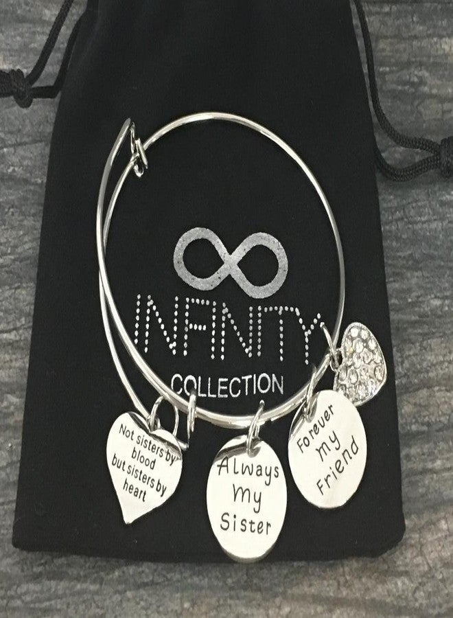 Infinity Collection - Best Friends Non-Tarnish Bangle Bracelets with Charms 6" to 8" - Appreciation Quote, Love & Infinity Engraved - Gift for Friends - Image 2