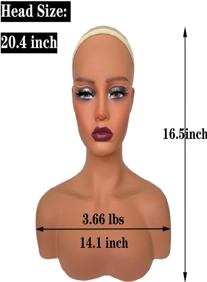 Voloria Realistic Female Mannequin Head with Shoulders Soft Manikin Head for Wig Display, Styling, Jewelry Light Brown Color - Image 2
