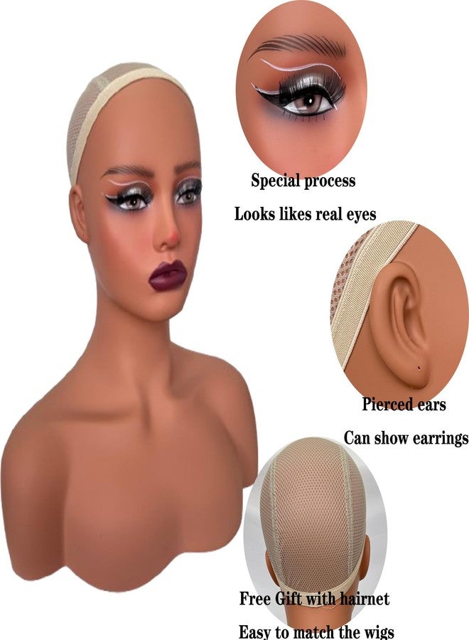 Voloria Realistic Female Mannequin Head with Shoulders Soft Manikin Head for Wig Display, Styling, Jewelry Light Brown Color - Image 3
