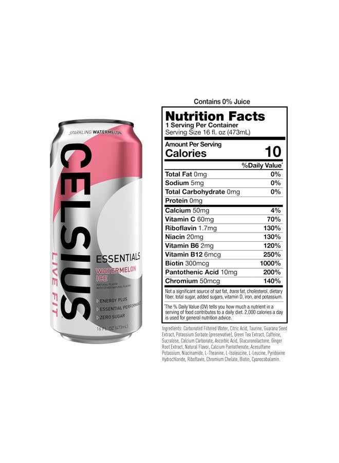 CELSIUS ESSENTIALS™ Sparkling Watermelon Ice, Sugar Free Performance Energy Drink, 16 Fl Oz (Pack of 12) - Image 3
