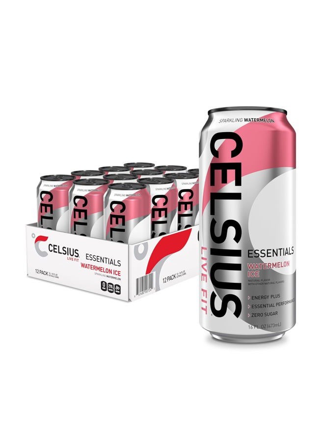 CELSIUS ESSENTIALS™ Sparkling Watermelon Ice, Sugar Free Performance Energy Drink, 16 Fl Oz (Pack of 12) - Image 1