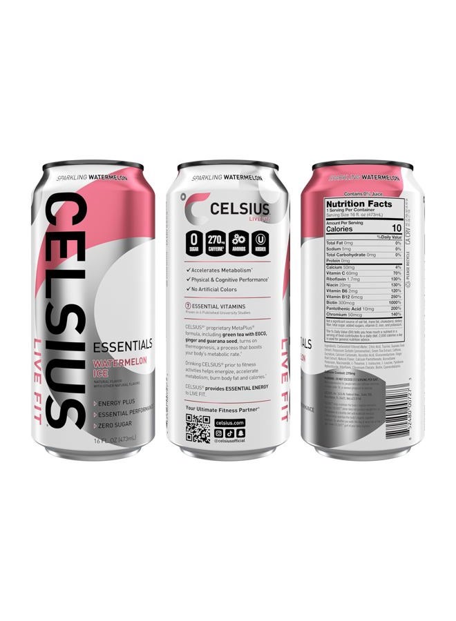 CELSIUS ESSENTIALS™ Sparkling Watermelon Ice, Sugar Free Performance Energy Drink, 16 Fl Oz (Pack of 12) - Image 2