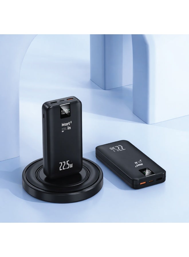مارتن باور بنك شحن متنقل صغير وخفيف 10000mAh شحن سريع 22.5W PD بمنفذين USB ومنفذ تايب سي – بطارية متنقلة بلون أسود للآيفون وسامسونج وأندرويد - Image 2