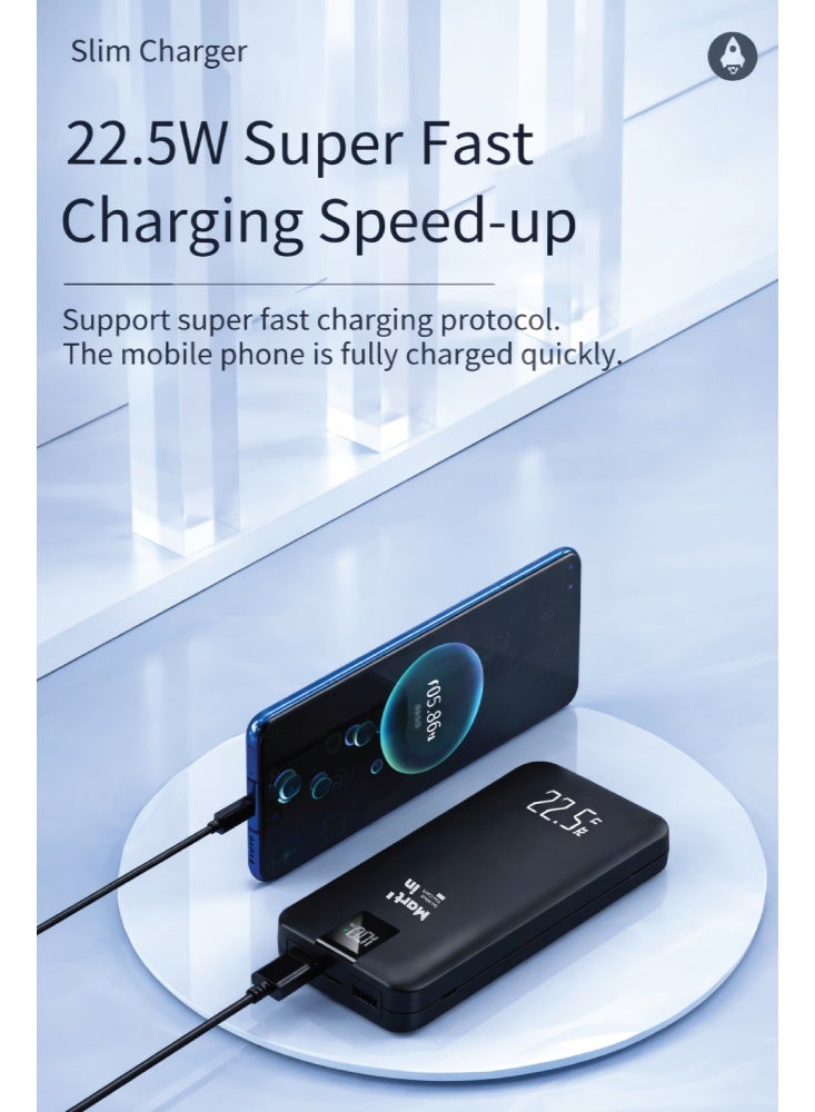 مارتن باور بنك شحن متنقل صغير وخفيف 10000mAh شحن سريع 22.5W PD بمنفذين USB ومنفذ تايب سي – بطارية متنقلة بلون أسود للآيفون وسامسونج وأندرويد - Image 5