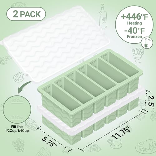 Aopigavi 1/2 Cup Silicone Freezer Molds with Lid, 2-Pack Silicone Freezer Trays for Soup, Sauce & Broth – Meal Prep Containers, Large Ice Cube Tray, Oven & Dishwasher Safe - Image 2