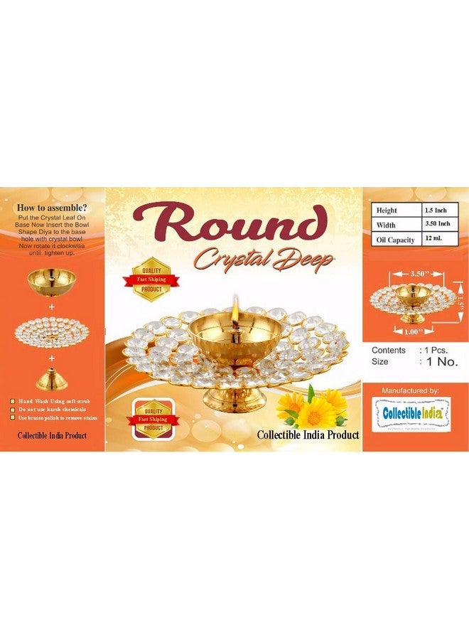 Collectible India Small Crystal Akhand Diya Brass Oil Puja Lamp for Home Office Gifts Pooja Articles Decor (Golden, 3.5 X 1.5 Inch) (DFBS144-Small) - Image 2