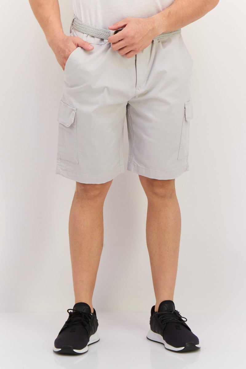 Threadbare Men Solid Cargo Shorts, Light Grey - Image 1