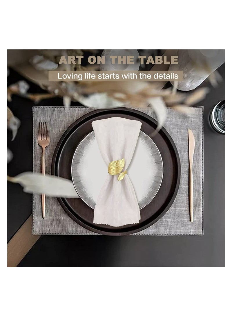 Leaf Shape Napkin Rings 12Pcs Gold Napkin Rings for Table Setting Anniversary Birthday Thanksgiving Party Table Setting Leaf Alloy Open Napkin Ring Hotel Table Napkin Ring - Image 2