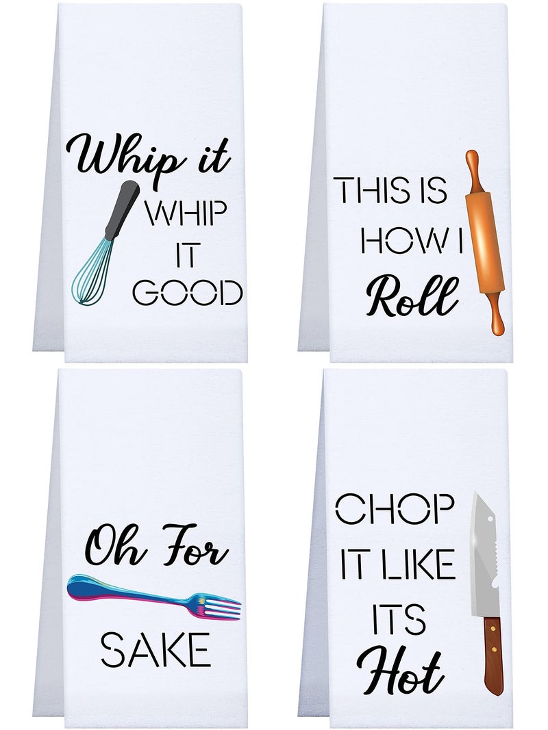 Patelai 4 Pieces Funny Kitchen Towels Dish Towels with Funny Saying Cute Decorative Dishcloths Sets Fun Dishcloths for Housewarming Present Home Kitchen Tools 16 x 24 Inch