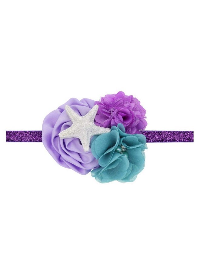 JustMyDress Starfish Mermaid Flower Headbands for Baby Girls Hair Band Fish Scale Bow JBC21 (-Purple Band)  - Image 2