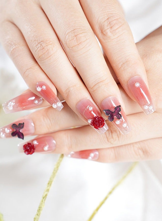 24 قطعة لاصقات فن الأظافر المضغوطة على الأظافر، مع مجموعة أدوات الأظافر، أظافر متدرجة اللون عنابي اللون ثقيلة التآكل، لاصقات فن الأظافر شبه المنحرف، نماذج مزاجية متعددة الاستخدامات يومياً، لاصقات مريحة، الصحة والسلامة - Image 3