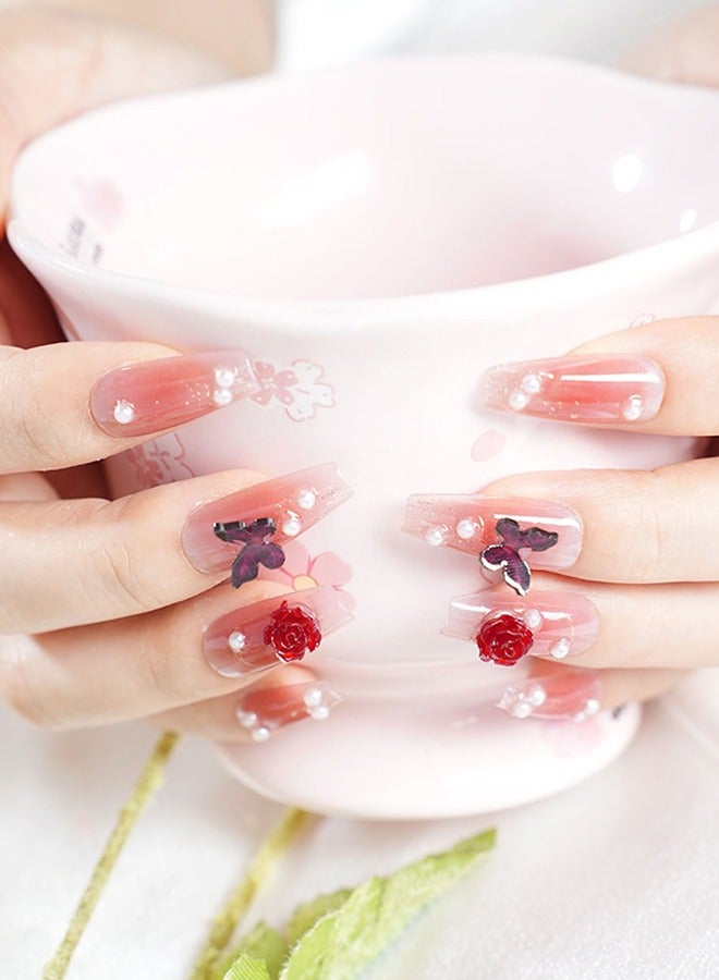 24 قطعة لاصقات فن الأظافر المضغوطة على الأظافر، مع مجموعة أدوات الأظافر، أظافر متدرجة اللون عنابي اللون ثقيلة التآكل، لاصقات فن الأظافر شبه المنحرف، نماذج مزاجية متعددة الاستخدامات يومياً، لاصقات مريحة، الصحة والسلامة - Image 4