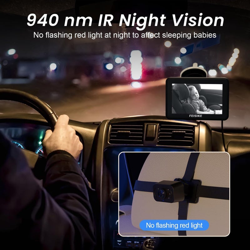 FEISIKE Baby Car Camera 1080P DualChannel 5 inch Display Baby Car Mirror with 2 IR Night Vision Camera Easily Install Car Camera for Baby with Crystal Clear Wide View for Rear Facing Seat - Image 3