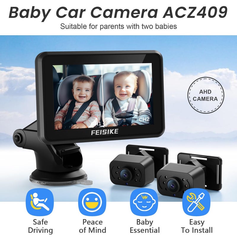 FEISIKE Baby Car Camera 1080P DualChannel 5 inch Display Baby Car Mirror with 2 IR Night Vision Camera Easily Install Car Camera for Baby with Crystal Clear Wide View for Rear Facing Seat - Image 2