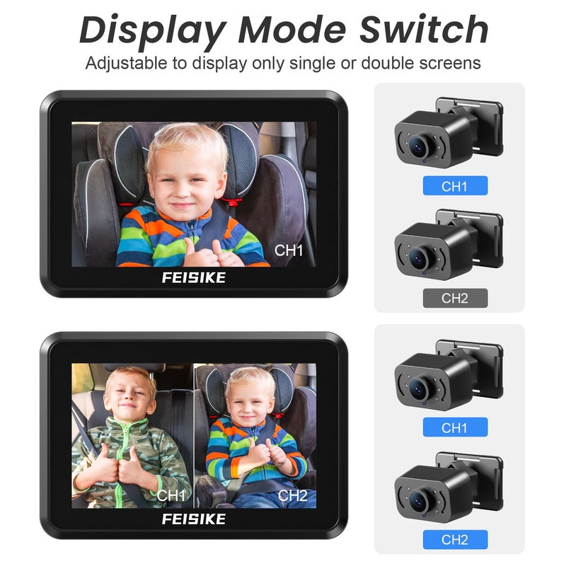 FEISIKE Baby Car Camera 1080P DualChannel 5 inch Display Baby Car Mirror with 2 IR Night Vision Camera Easily Install Car Camera for Baby with Crystal Clear Wide View for Rear Facing Seat - Image 5