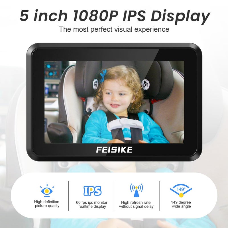 FEISIKE Baby Car Camera 1080P DualChannel 5 inch Display Baby Car Mirror with 2 IR Night Vision Camera Easily Install Car Camera for Baby with Crystal Clear Wide View for Rear Facing Seat - Image 4