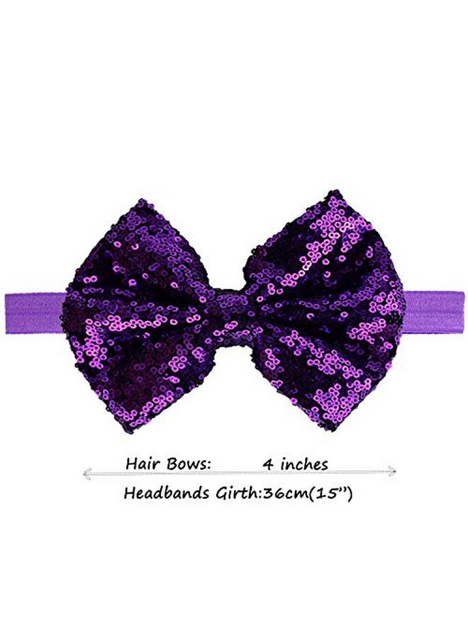 CELLOT 15Pcs Baby Girl Headbands Sparkly Glitter Sequins 4" Big Hair Bows Ribbon Soft Stretchy Hair Bands For Infant Newborn And Toddlers - Image 3