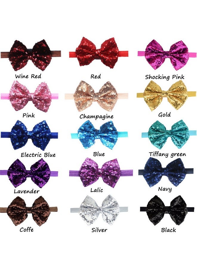 CELLOT 15Pcs Baby Girl Headbands Sparkly Glitter Sequins 4" Big Hair Bows Ribbon Soft Stretchy Hair Bands For Infant Newborn And Toddlers - Image 2