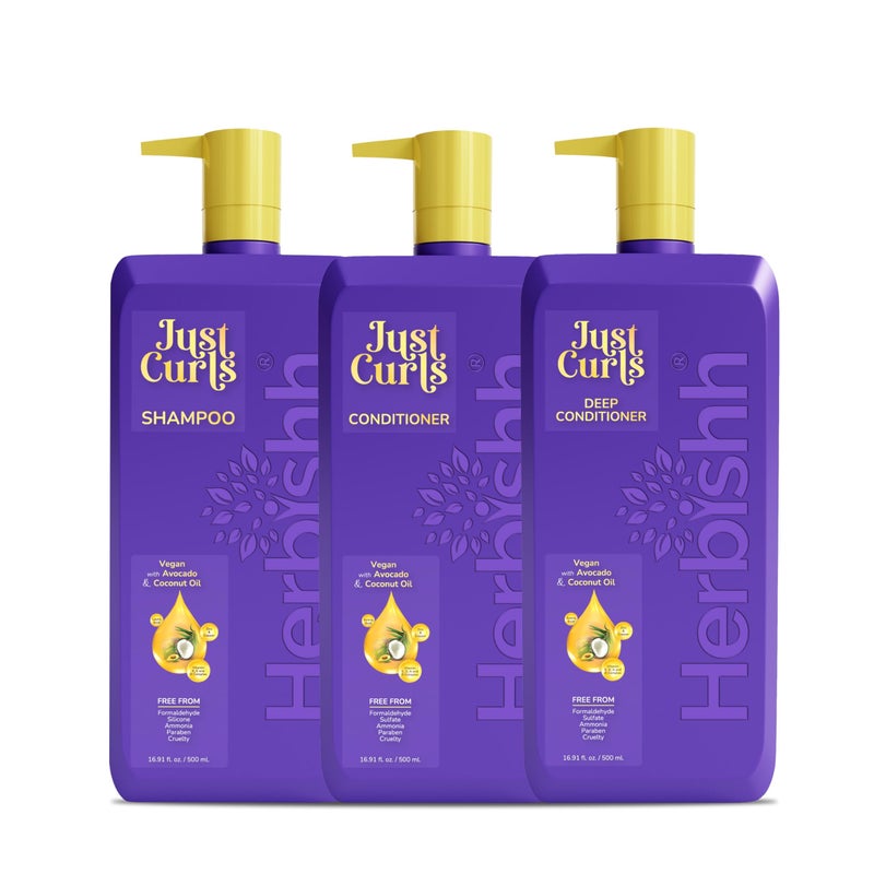 Herbishh Curly Hair Shampoo, Conditioner & Deep Conditioner (3 x 16.91 fl oz) Curly Hair Products Gift Set for Women & Men, Sulfate Free Shampoo, Keratin Coconut Avocado Oil, Frizz Control, Vegan - Image 1