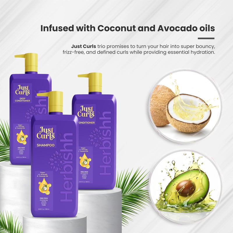 Herbishh Curly Hair Shampoo, Conditioner & Deep Conditioner (3 x 16.91 fl oz) Curly Hair Products Gift Set for Women & Men, Sulfate Free Shampoo, Keratin Coconut Avocado Oil, Frizz Control, Vegan - Image 3