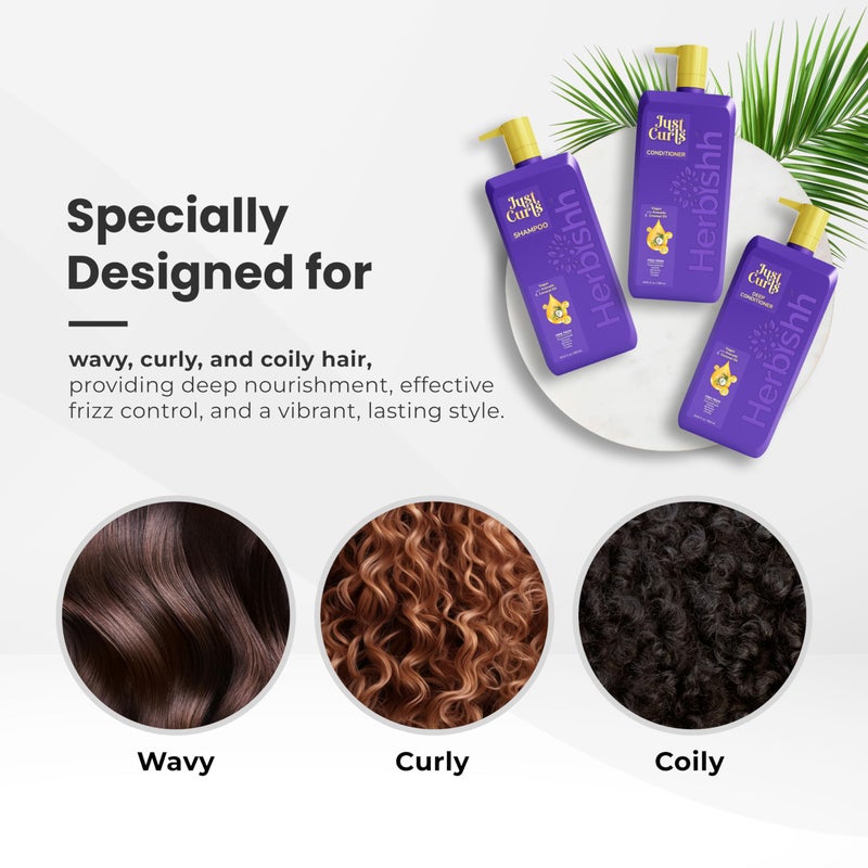 Herbishh Curly Hair Shampoo, Conditioner & Deep Conditioner (3 x 16.91 fl oz) Curly Hair Products Gift Set for Women & Men, Sulfate Free Shampoo, Keratin Coconut Avocado Oil, Frizz Control, Vegan - Image 2