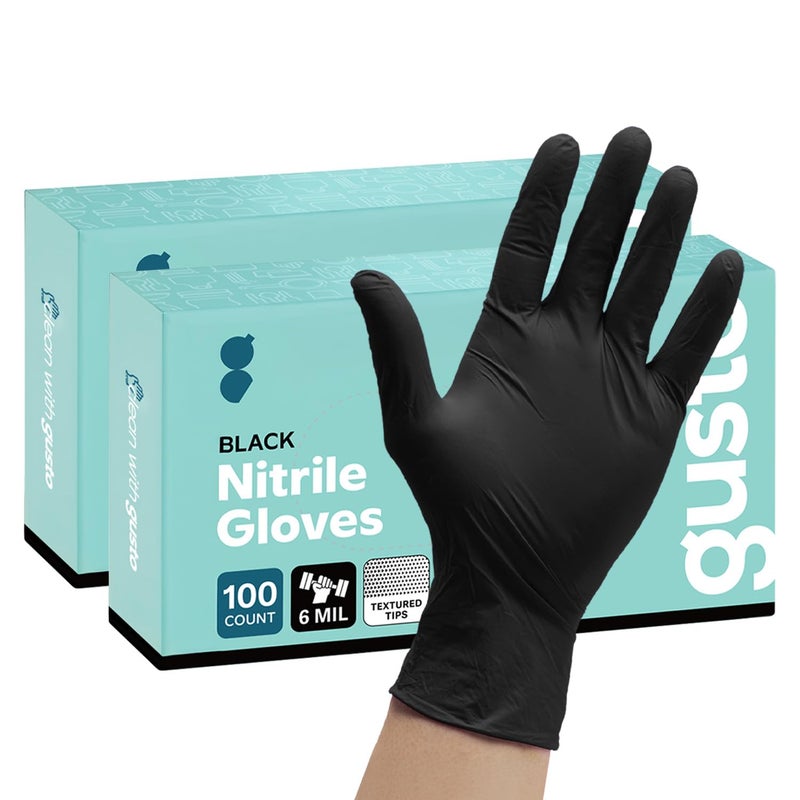 Comfy Package GUSTO Black Nitrile Gloves [200 Count] 6 Mil, HEAVY DUTY Disposable Gloves for Food Prep, Cooking, Tattoo, Cleaning â€“ Latex-Free, Powder-Free, Textured Fingertips - Large (Formerly - Image 1