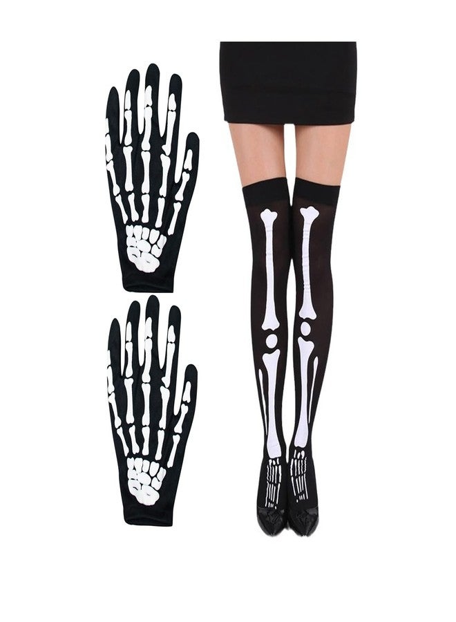 TOUGS Halloween Skeleton Socks and Full Finger Gloves for Halloween Dance Costume Party,Cosplay - Image 1