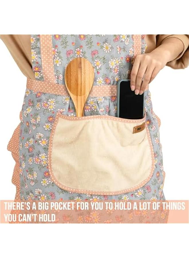2Pcs Women Aprons with Pockets, Girls Floral Apron with Big Pocket Baking Soft Chef Aprons for Kitchen Cooking Baking - Image 5