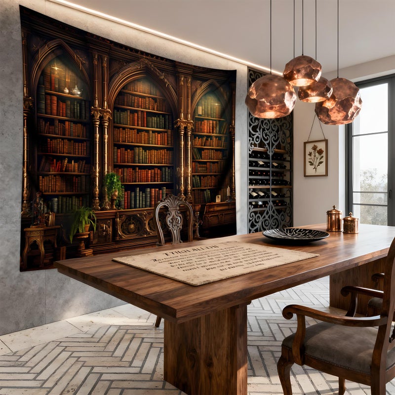 QGHOT Medieval Bookshelf Tapestry Vintage Library Bookcase Tapestry Wall Hanging Victorian Office Zoom Video Backdrop Old Books for Study Room Bedroom Living Room Decor 90x70 in - Image 2
