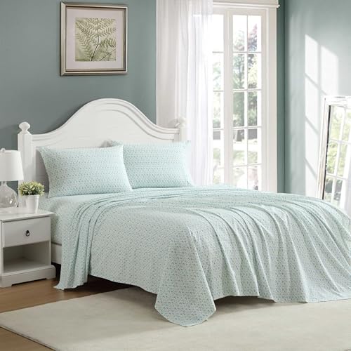 Laura Ashley Full Size Sheet Set Crisp Lightweight Cotton Percale Bedding with Fitted Sheet and Pillowcases Floral Room Decor Deep Pocket College Dorm Room Essentials Evie Blue - Image 3