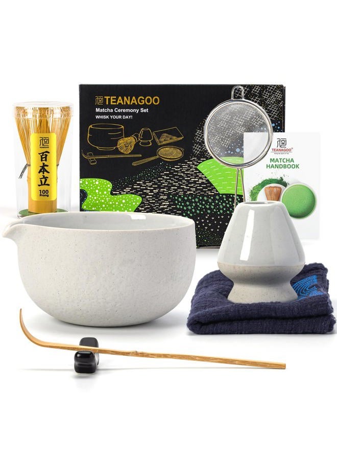 TEANAGOO Matcha Whisk,7 Pcs Matcha Set Lt.Grey,Matcha Kit for Ceremony,Matcha Tea Set for Making Breakfast/Latte,Matcha Whisk Set and Bowl with All Accessories,Gift for Matcha Lover/Friend/Family - Image 1