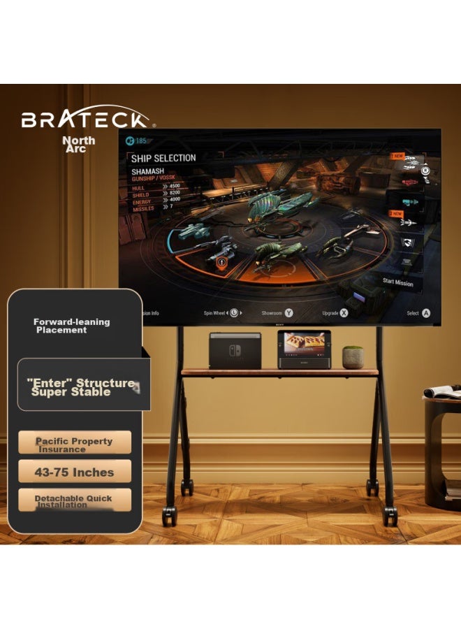 Brateck حامل تلفاز براتيك بيهو، حامل تلفاز متحرك، حامل أرضي، حامل تلفاز متحرك 65، تركيب تلفاز شياومي، خزانة تلفاز بعجلات، طراز خزانة FS350 - Image 1