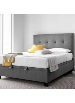 Homzmart White Wood and Velvet King Bed 200x160x140 cm - Grey  - Image 1