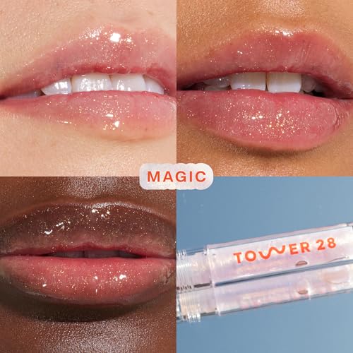 Tower 28 ShineOn Lip Jelly, MAGIC | Non-Sticky, Vegan Lip Gloss in Clear with Gold Shimmer | 5 Nourishing Oils | Moisturizing, Clean, Cruelty Free,0.13 Fl Oz (Pack of 1) - Image 2