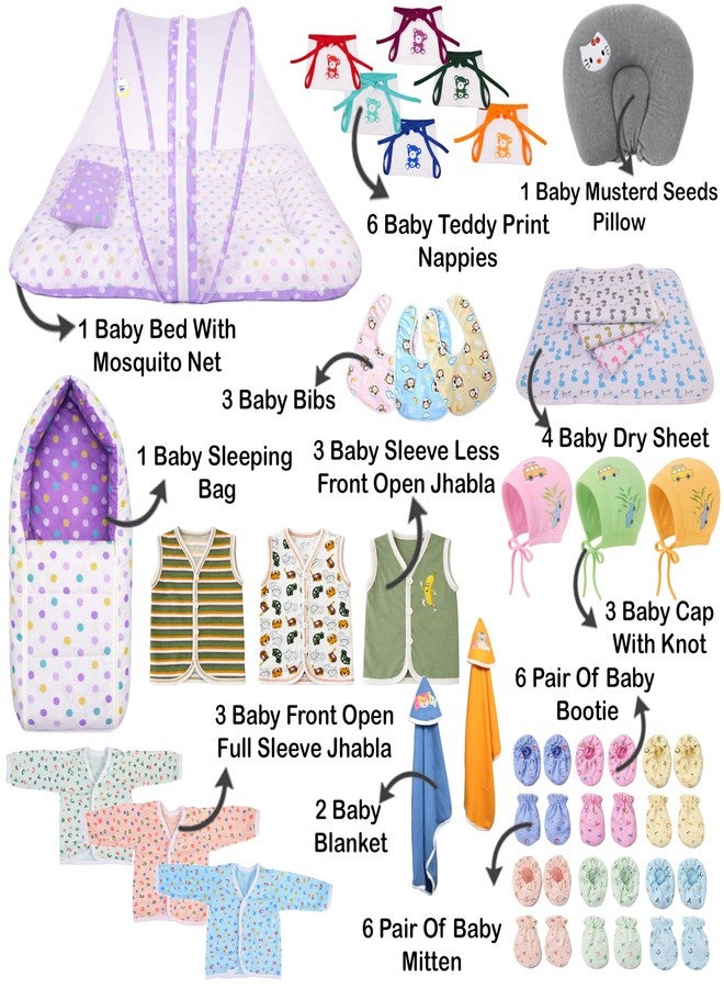 Kwitchy Newborn Baby Essentials Kit 39 Items Combo | New Born Kit 0-6 Months | Baby Set Clothes Bedding Bed | Infant Essentials & (Purple) - Image 2