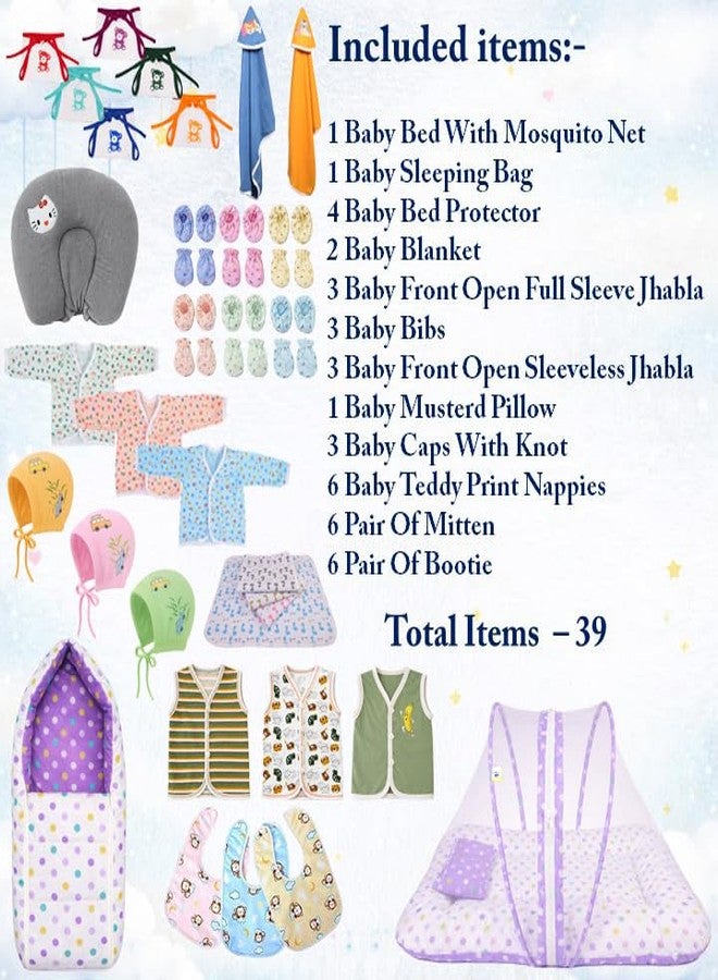 Kwitchy Newborn Baby Essentials Kit 39 Items Combo | New Born Kit 0-6 Months | Baby Set Clothes Bedding Bed | Infant Essentials & (Purple) - Image 3