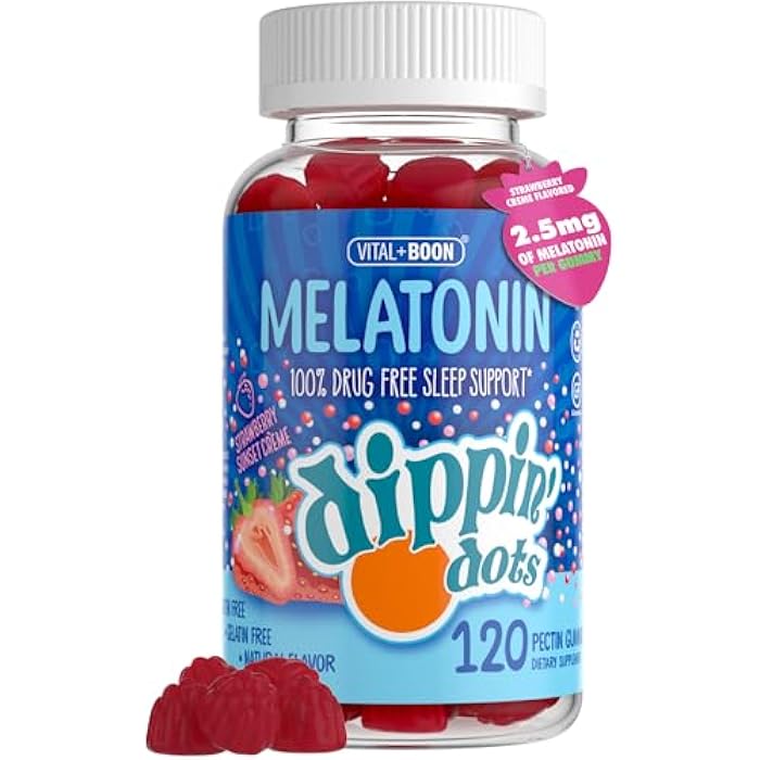 Vital+Boon Dippin Dots - Melatonin Gummies for Kids & Adults (60 Days Supply) Strawberry Sunset Creme Flavor | 2.5mg Per Kids Melatonin Supplement for Faster, Longer Sleep | Gummies for Children (120 Count) - Image 1