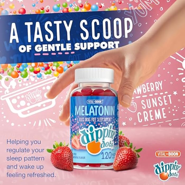 Vital+Boon Dippin Dots - Melatonin Gummies for Kids & Adults (60 Days Supply) Strawberry Sunset Creme Flavor | 2.5mg Per Kids Melatonin Supplement for Faster, Longer Sleep | Gummies for Children (120 Count) - Image 4