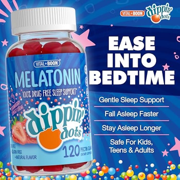 Vital+Boon Dippin Dots - Melatonin Gummies for Kids & Adults (60 Days Supply) Strawberry Sunset Creme Flavor | 2.5mg Per Kids Melatonin Supplement for Faster, Longer Sleep | Gummies for Children (120 Count) - Image 2