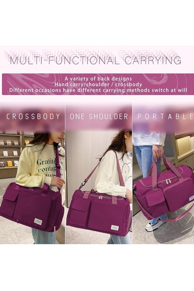 eBasket Foldable Handheld Travel Bag Large Waterproof Luggage Bag (Dark Fuchsia)  - Image 1