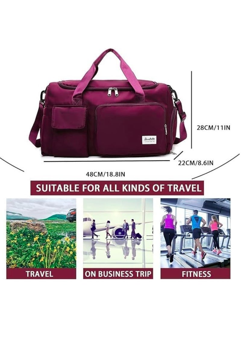 eBasket Foldable Handheld Travel Bag Large Waterproof Luggage Bag (Dark Fuchsia)  - Image 2