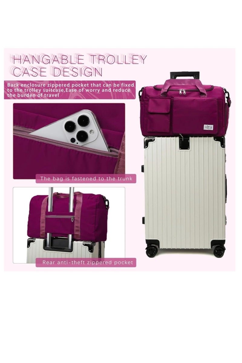 eBasket Foldable Handheld Travel Bag Large Waterproof Luggage Bag (Dark Fuchsia)  - Image 3