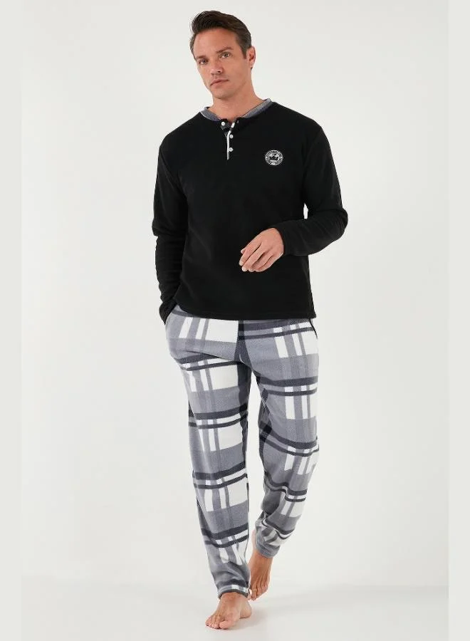 Buratti  Buratti Plaid Regular Fit Buttoned Crew Neck Winter Fleece Pajama Set Men's PAJAMAS SET 60961008 for Men | Best Price UAE