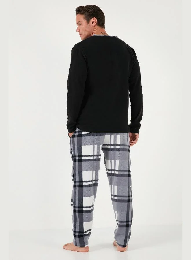 Buratti  Buratti Plaid Regular Fit Buttoned Crew Neck Winter Fleece Pajama Set Men's PAJAMAS SET 60961008 for Men | Best Price UAE
