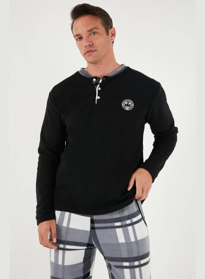 Buratti  Buratti Plaid Regular Fit Buttoned Crew Neck Winter Fleece Pajama Set Men's PAJAMAS SET 60961008 for Men | Best Price UAE