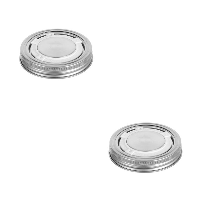 2 Sets Stainless Steel Jar Timer Lids Wide Mouth Leakproof And Airtight Reusable Lids With Safety Cover For Canning And Storage - Image 1