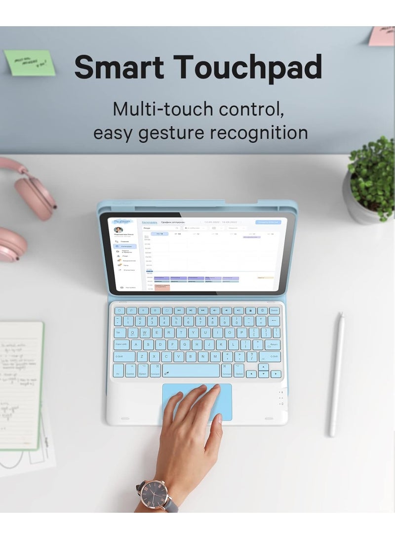 Arabic/English  Keyboard Case for iPad 11th Generation(A16,2025) / 10th Generation(2022), Stain-Resistant Cover, 7 Color Backlit, Detachable Keyboard Case with Touchpad and Pencil Holder, Blue - Image 5