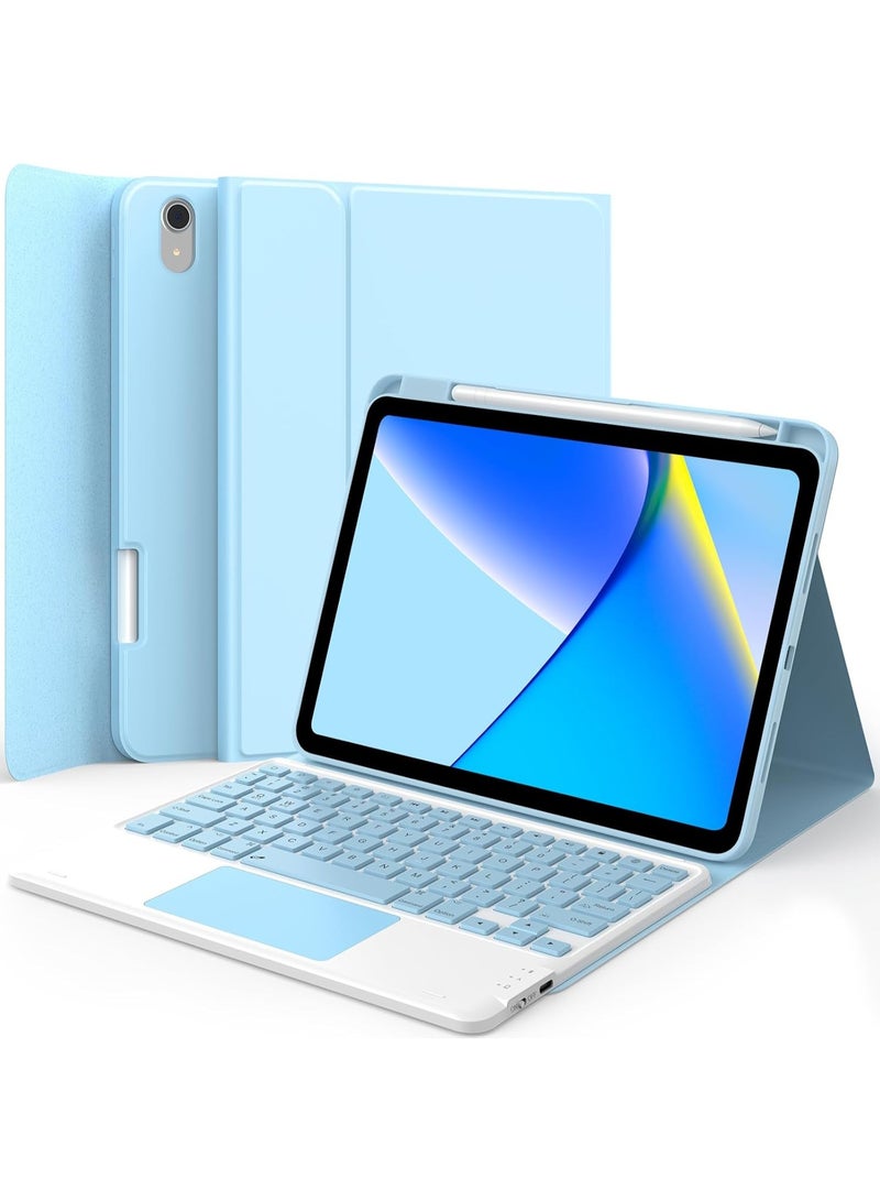 Arabic/English  Keyboard Case for iPad 11th Generation(A16,2025) / 10th Generation(2022), Stain-Resistant Cover, 7 Color Backlit, Detachable Keyboard Case with Touchpad and Pencil Holder, Blue - Image 1