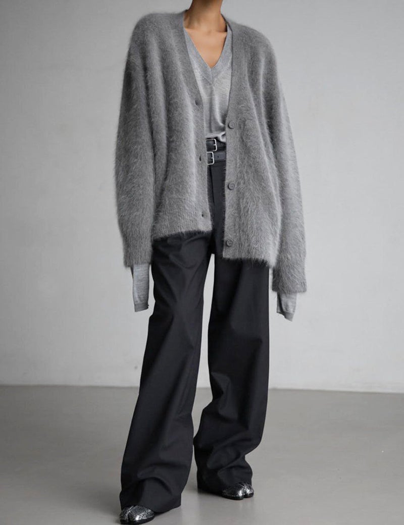 Yimoon Womens Fuzzy Cardigan Sweater V Neck Long Sleeve Button Down Slouchy Furry Knit Sweaters 2025(Grey-M) - Image 3